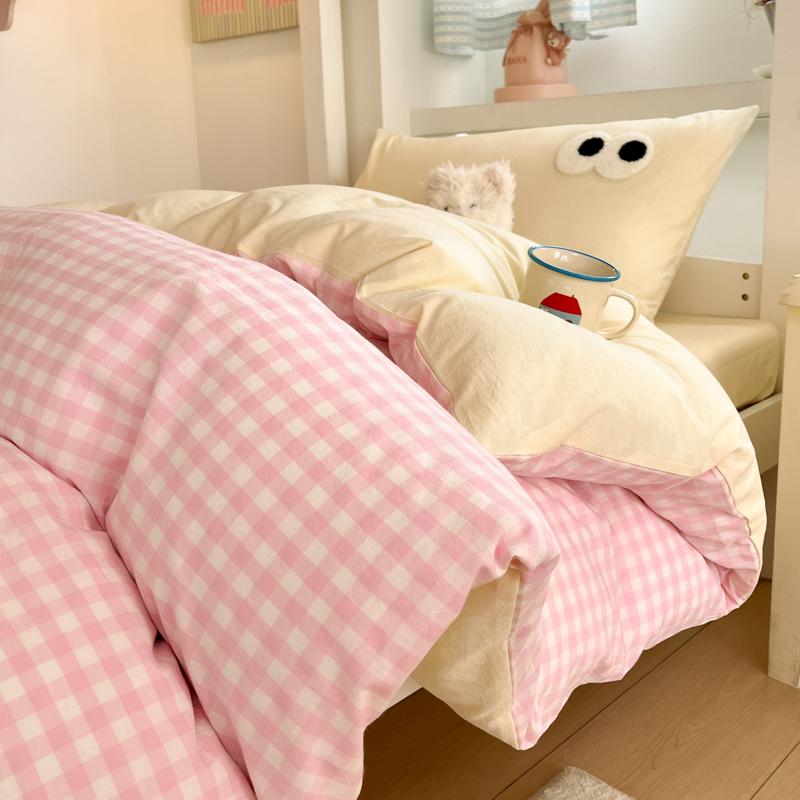 Sleep Grid (Student Season) A-class Ins Yarn Dyed Washed Cotton Pure Cotton Student Bed Three Piece Set
