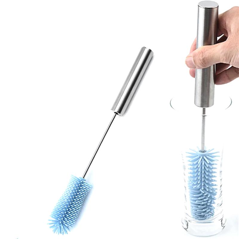 Silicone Milk Bottle Brush Cup Scrubber Glass Cleaner Kitchen Cleaning Tool Long Handle Drink Bottle Glass Cup Cleaning Brush