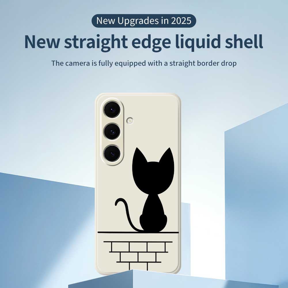 For Samsung Galaxy S24 FE Case Black Cat on the Wall Pattern Printing Straight Edge TPU Phone Back Cover