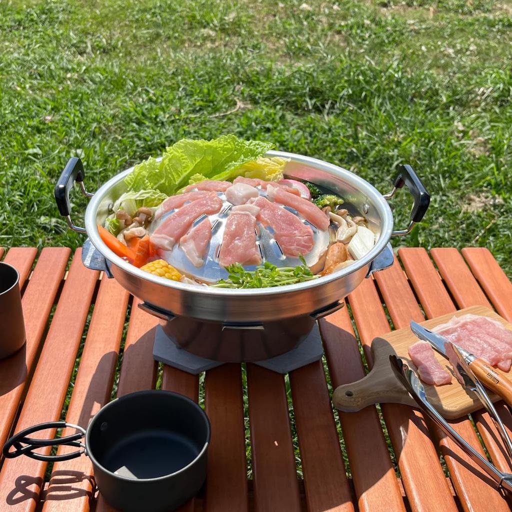 Lightweight Mookata Pot 30cm (with holes) Aluminum Grill Shabu-Shabu Pot - A versatile 2-in-1 Thai-style grilled meat (Mookata) - perfect for camping.