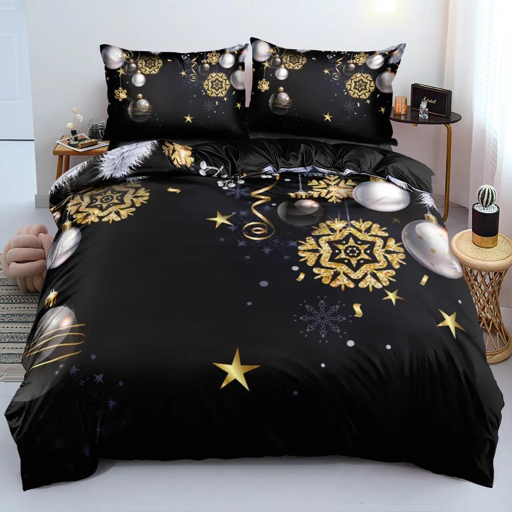 Täcke Svart och Guld Stil God Jul Design 3D Blommig Sängklädesset S Blomma Anpassad King Queen Full Storlek