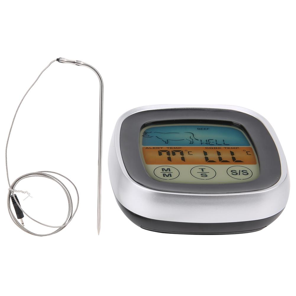 Meat Thermometer Digital Display Touch Screen Kitchen Timer Fork for Barbecue BBQ Cooking