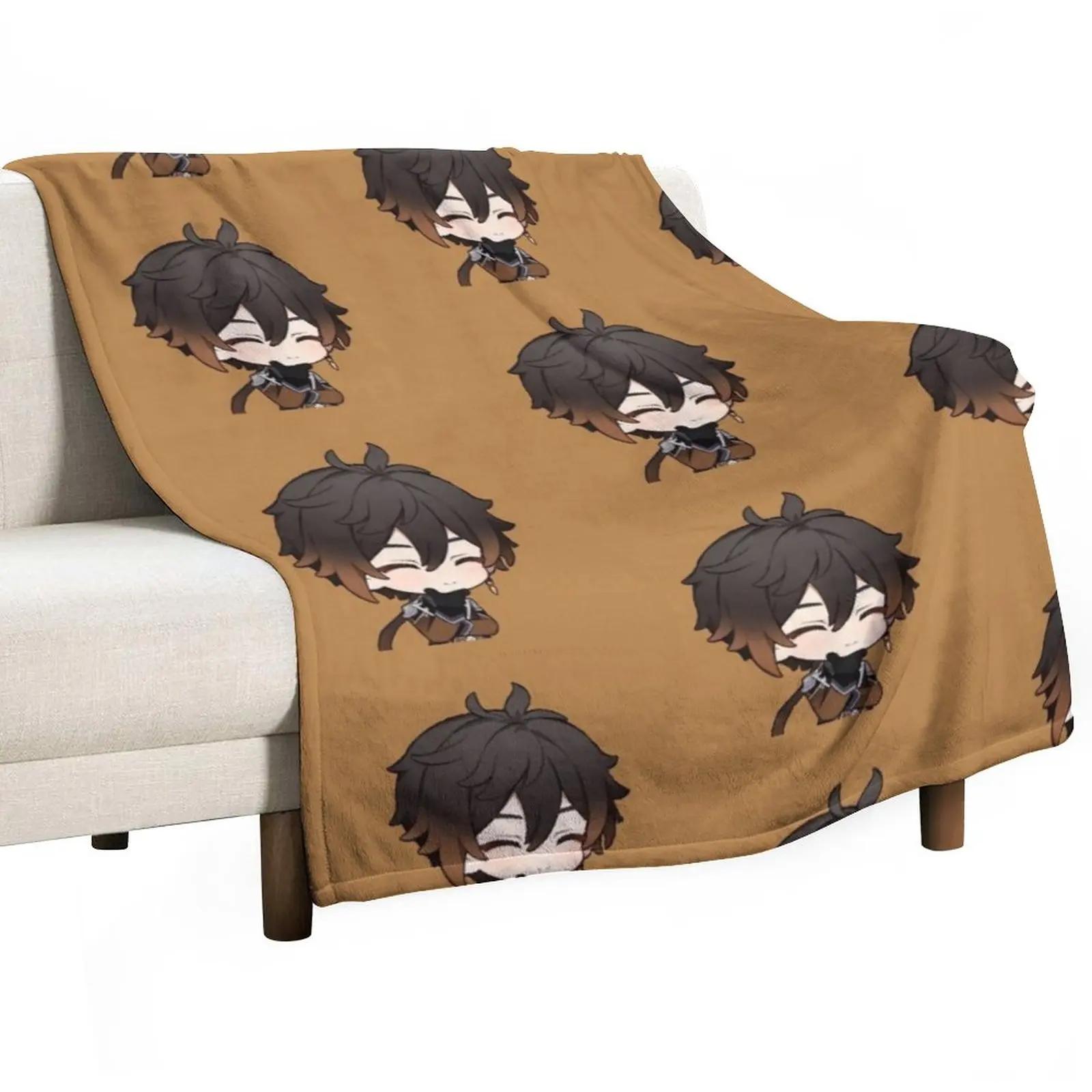 Zhongli Chibi, Genshin Impact Throw Blanket Flannels Blanket Extra Large Throw Blanket Blanket For Decorative Sofa Size: 75*100cm, Weight: 230 GSM