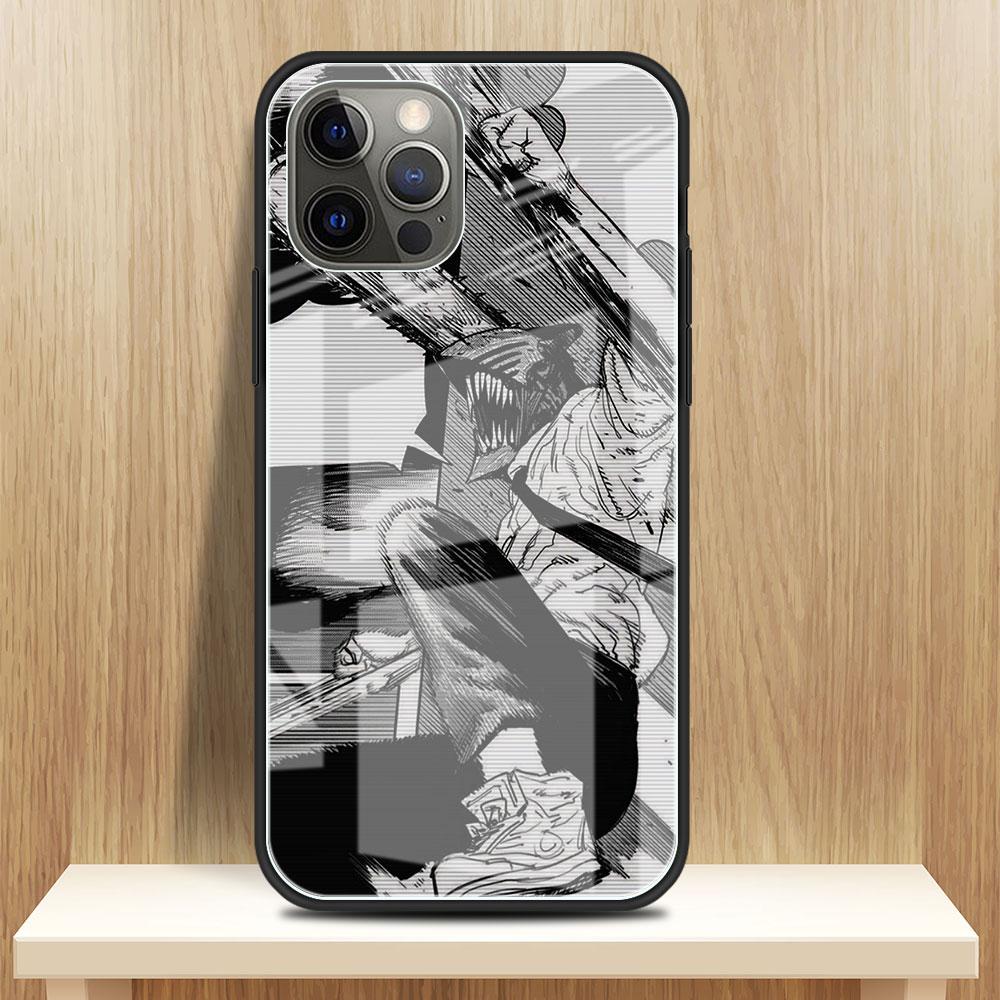 Chainsaw Man Cool Glass Case For Apple iPhone 14 13 Pro 11 12 7 8 Plus SE 2022 XR X XS Max 6 6S Tempered Phone Cover