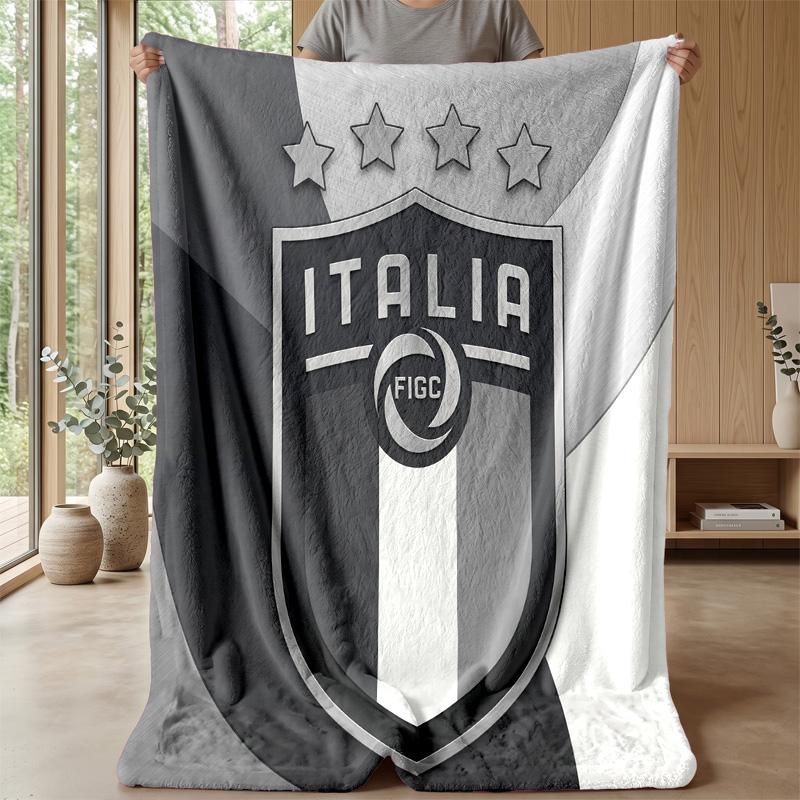 Italy Football Printed Flannel Blanket Skin Friendly Warm Decorative Throw for Indoor Couch Bed Daily Use