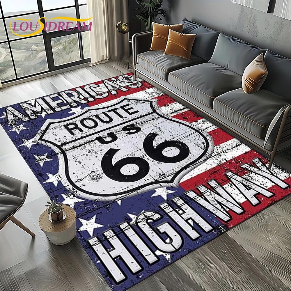 Route 66 Retro America Historic Mother Road,mãe EstradaCarpet Rug for Living Room Bedroom Home Sofa,Area Rug Non-slip Floor Mat