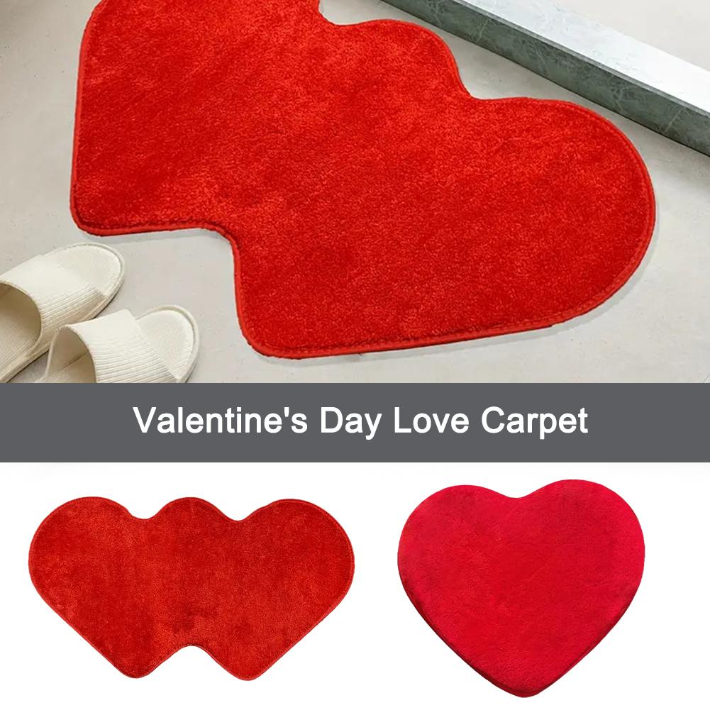 Red Love Heart Carpet Valentine's Day Double Heart Carpet Atmosphere Non-slip Living Room Bedro U9Q6