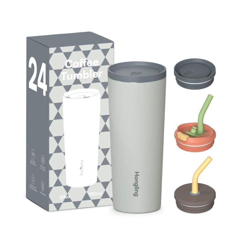 Stainless Steel Insulated Travel Mug With Flip Lid Straw 360ml 480ml Vacuum Thermos Office Car Home