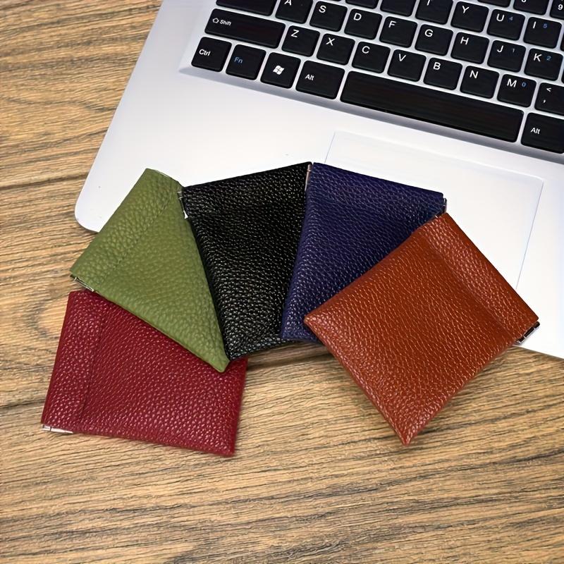 Szwatch Men's Black 1Pc Simple Style Pu Leather Coin Purse, Flake Clip Coin Holder, Portable Wireless Earphone Storage Purse