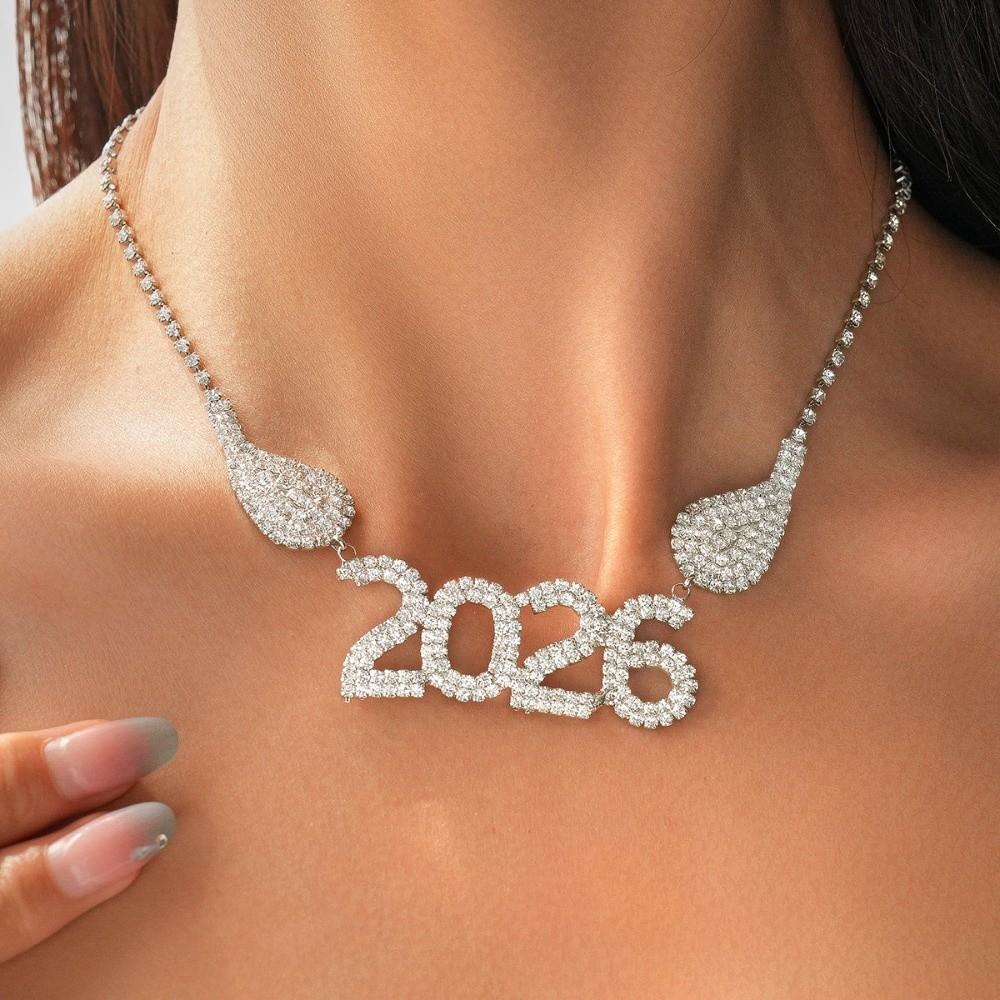 Exaggerated 2026 Jewelry Suit Rhinestone 2026 Necklace Trendy Happy New Year Earrings  Christmas