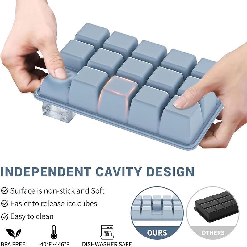 Vassoio in Silicone Extra-Large con 15 Scomparti per Cubetti di Ghiaccio, per Bevande Fredde, Grado Alimentare