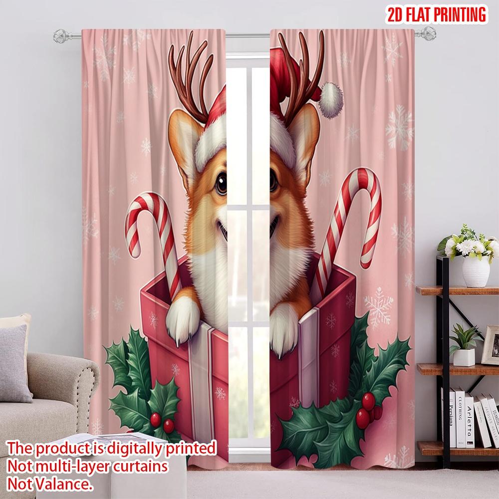 

2pcs,2D plane printing Pattern Curtains Christmas Corgi Gift Festive Dog (2) Polyester Easy Install (without rod) Versatile All 52.50 × 116.00 cm 2 pcs