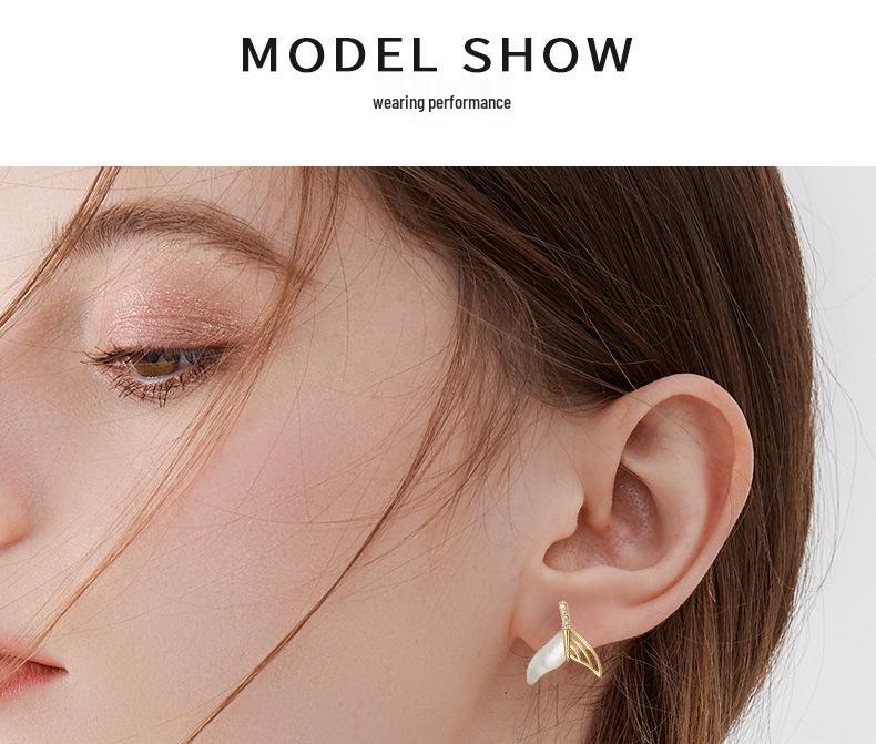S925 Sterling Silver Gold Hollow Fish Tail Stud Earrings - Korean Style High-End Luxury for Women