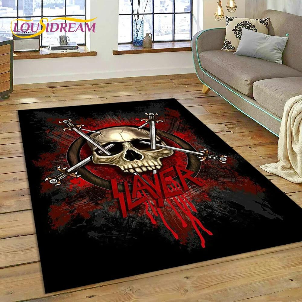 Tappeto Rock Slayer Heavy Metal Band 3D per Camera da Letto Soggiorno Casa Decorazione Divano, Gioco Bambini Grande Tappetino Decorativo Pavimento Regalo