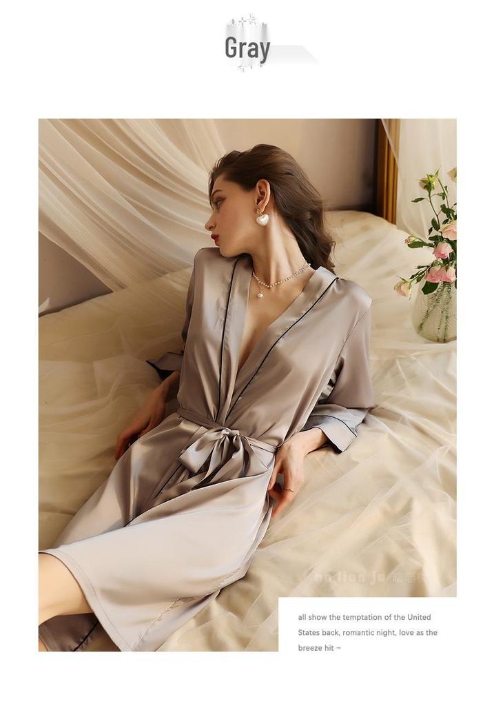Summer Women's Luxury Silk-Like Cardigan Robe & Pajamas Set