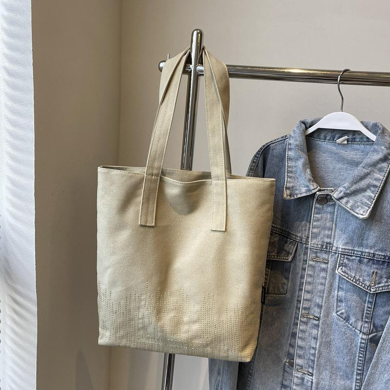 Embroidered Canvas Bag Female New Student Portable Versatile Commuter Shoulder Tote Bag