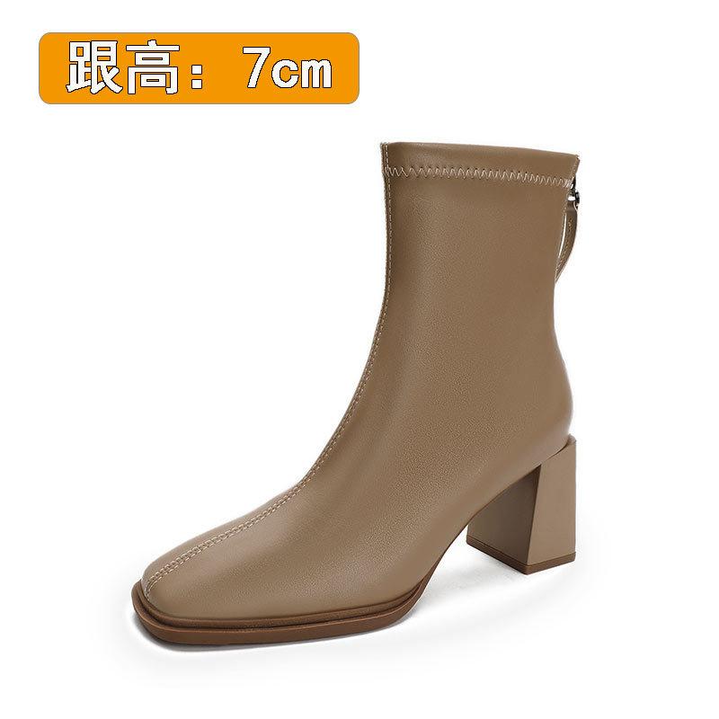 Wow custom~ high heel short boots thick heel fashion boots soft leather spring and autumn single boots square head thin boots