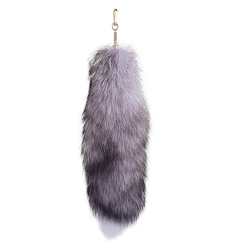 Silver Blue Real Fox Fur Pendant Charm - Women's Bag Accessory & Car Keychain