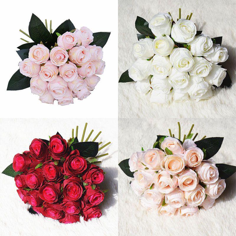 Artificial Silk 18heads Rose Fake Flower Bouquet Wedding Party Home Bridal Decor