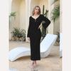 Sexy Women Long Knit Sleeve Bikin Fashion Cover Up Female See-Through Deep V-Neck Hollow-Out Beach Knitwear Backless Dress