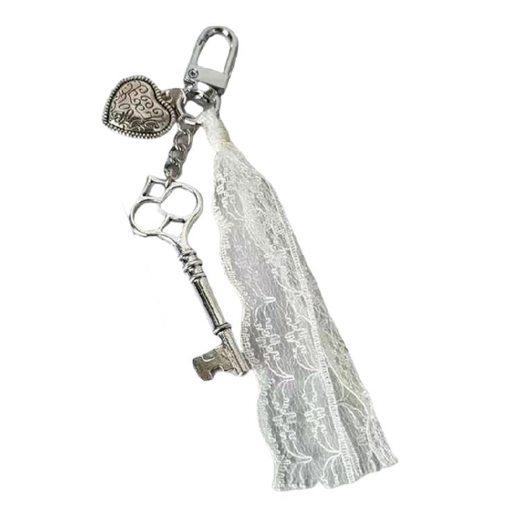 Love Heart Shaped Key and Lace Pendant Portable Keychain Everyday Use Key Holder Accessories for Fashion Enthusiasts