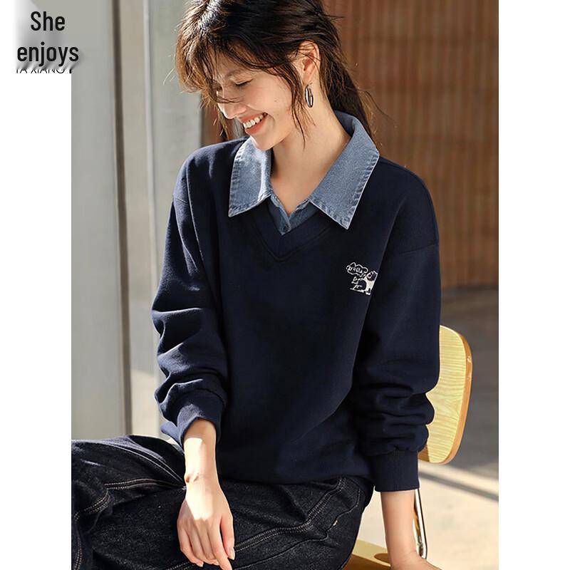 

Women s Fake Two-Piece Lapel Hoodie L