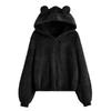Women's Crew Neck Long Sleeve Hoodie Loose Fit Elegant Style Jacket Color Block Fuzzy Zip Up Casual Top