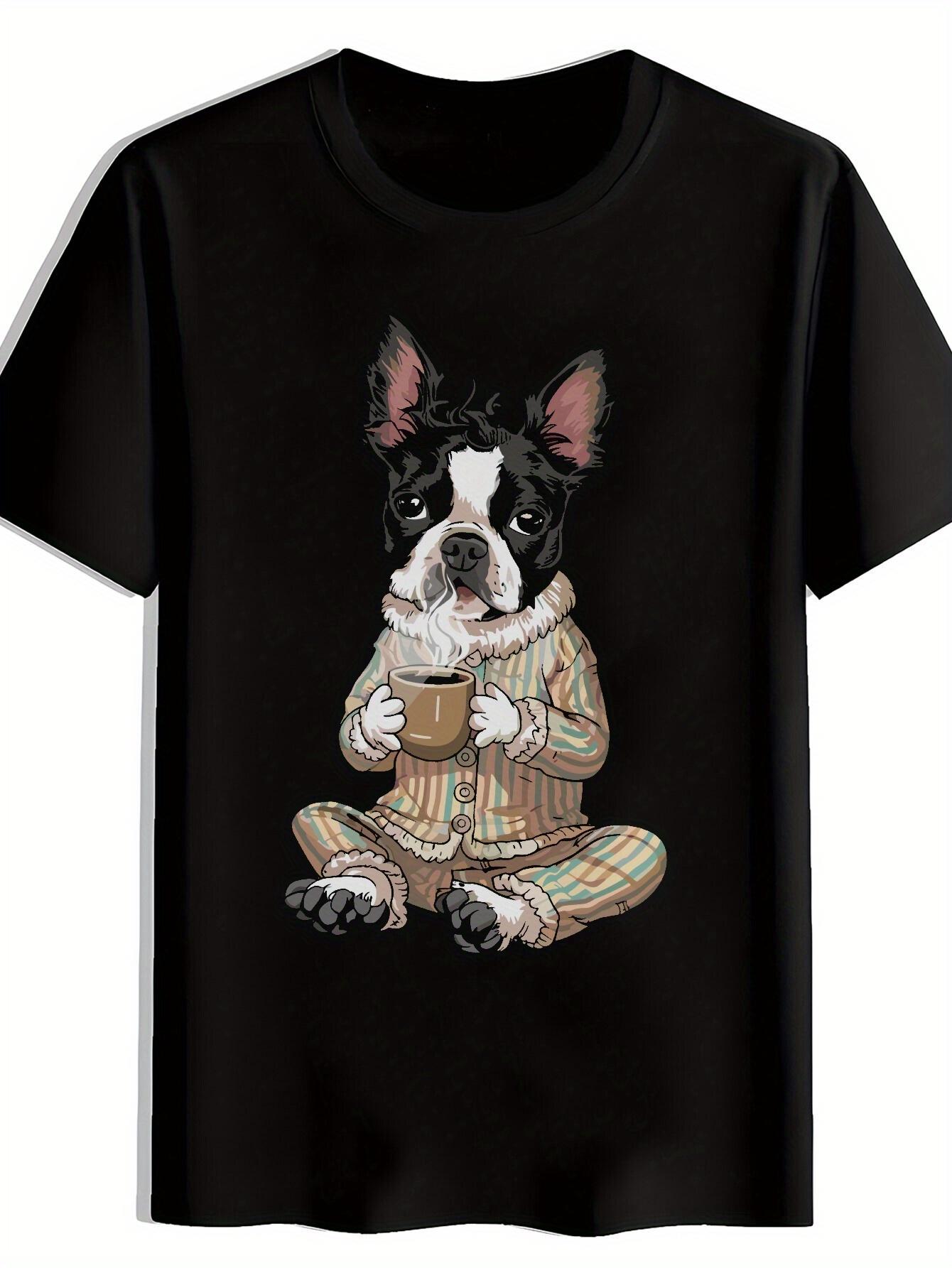 T-shirt Boston Terrier Dog Print - Summer Short Sleeve Round Neck Casual Tee with Boston Terrier Stripes XL