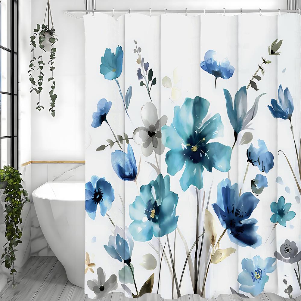 

Акварельная богемная цветочная шторка для душа, бирюзовая цветочная, устойчивая к плесени, водонепроницаемая занавеска для ванной, серый ботанический пейзаж 90*180cm
