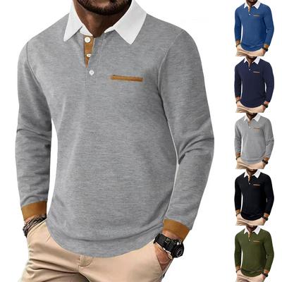 Camisa Masculina de Manga Longa Clássica Slim Fit Básica Botão Color Block Colarinho Camisa de Trabalho Primavera Outono Camiseta Casual