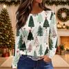 Women's Christmas Print Long Sleeve Top with Side Slit Hem and Round Neck for Holiday Parties