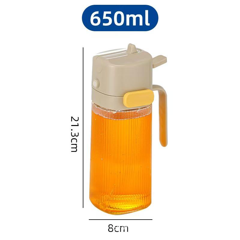 Large Capacity Glass Oil Dispenser with Handle - Side Opening, Non-Drip, Pressing Atomization for Kitchen Use