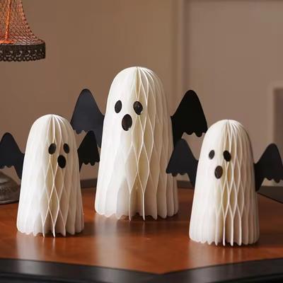 1PC Halloween Ghost Honeycomb Ball Decoration Paper Ghost Ornament with Wings Hanging & Tabletop Decor Party Atmosphere Supplies