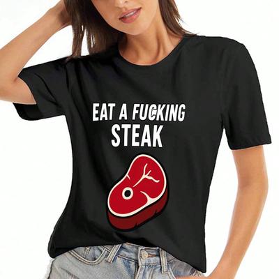 Eat A Steak Unisex Baumwoll-T-Shirt, Re Baumwolle Premium Druck, Langlebig, Lässige Mode, Lustiges Steak Grafik-T-Shirt Für Damen, Perfekt Für Essensliebhaber Und