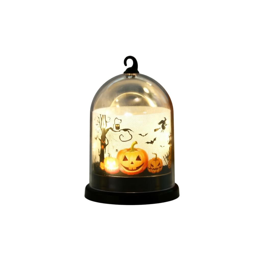 Halloween Pumpkin Lantern Decoration LED Candle Light Dome Shaped Small Night Light Tabletop Ornament for Holiday Party Display and Indoor Use