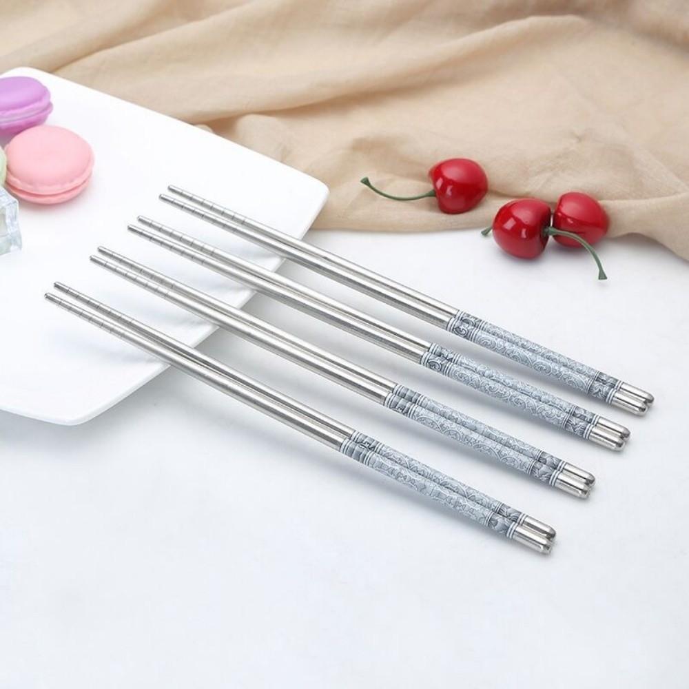 5 pairs Reusable Chinese Chopsticks Non-slip Metal Chop Sticks Sushi Chopstick  Cutlery Sets