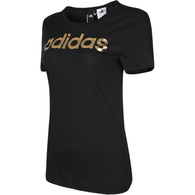 Adidas Lifestyle Casual Series Fóliové Lineární Kulatý Výstřih Pohodlné Tričko s Krátkým Rukávem Dámské Tričko Černé CV4566