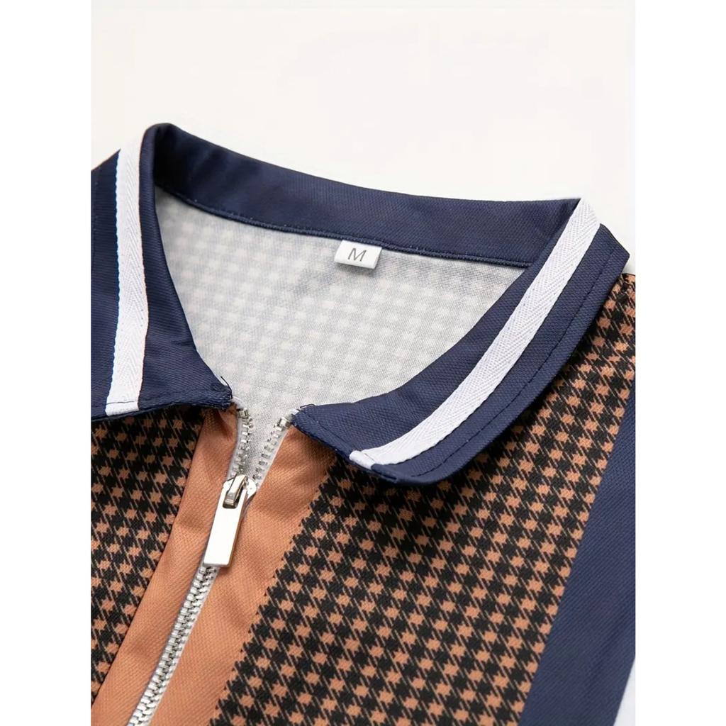 Striped Printed Polo Shirt Men's Daily Outdoor Casual Lapel Short Sleeve Polo Shirt