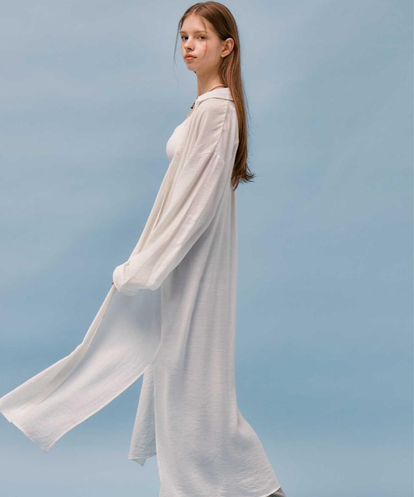 VIKINI VENDER Barrett Loose Fit See-Through Maxi Shirt Cover-Up - White