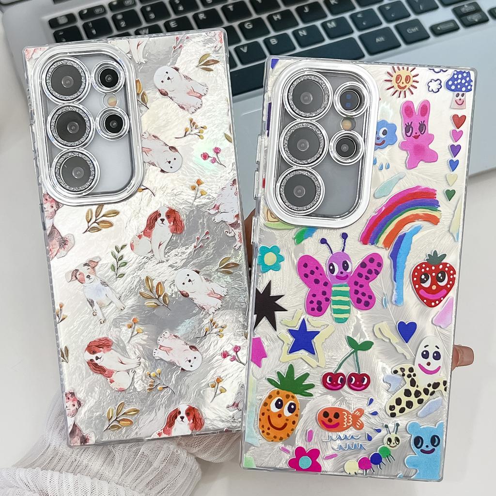 For Samsung Galaxy S23 Ultra Case IMD Cartoon PC+TPU Protective Mobile Cover with Glass Lens Film