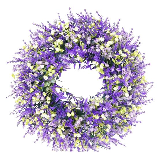 Wreath Hanger Artificial Lavender Wreath for Front Door Adjustable No Watering or Pruning Needed Realistic Floral Decor for Indoor Outdoor Lavender