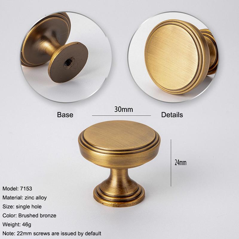 1Pcs Retro Wardrobe&Kitchen Cabinet Pull Antique-Bronze Cabinet Handle American Single-hole Drawer Knob Furniture Handle