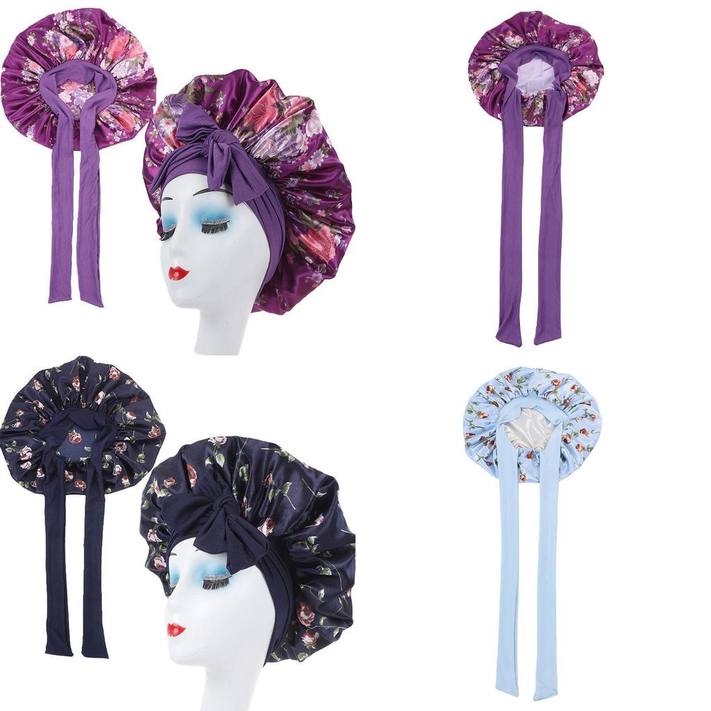 Satin Hair Hat With Digital Floral Design For Comfort And Style