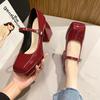 Fashion Women's 2025 Platform Pumps Square Toe Thick Heels Women's Patent High Heels Party Shoes Square Toe Square Heel