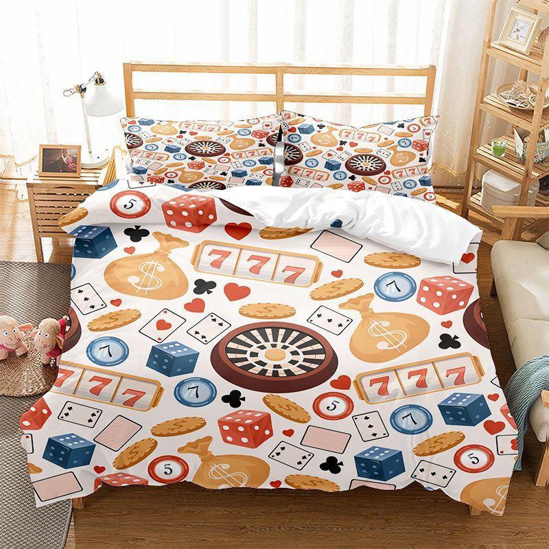 Poker Bedding Set Clown Poker Cards Game Theme Duvet Cover Set Geometric Pattern Comforter Cover For Kids Adults Bedroom Decor