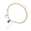 Fashionable Women's Choker Necklace with Green Zircon and Imitation Pearls Highlighting Neckline Elegant Charm