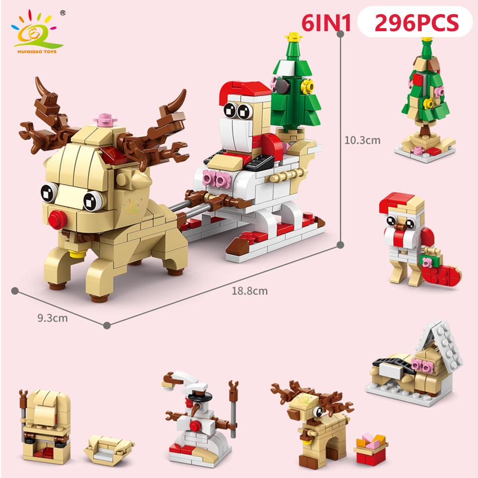 

Non-Toxic 6In1 Christmas Elk Deer Santa Claus Building Blocks City Snow House Xmas Tree Bricks Set Toys For Children Kids Gift