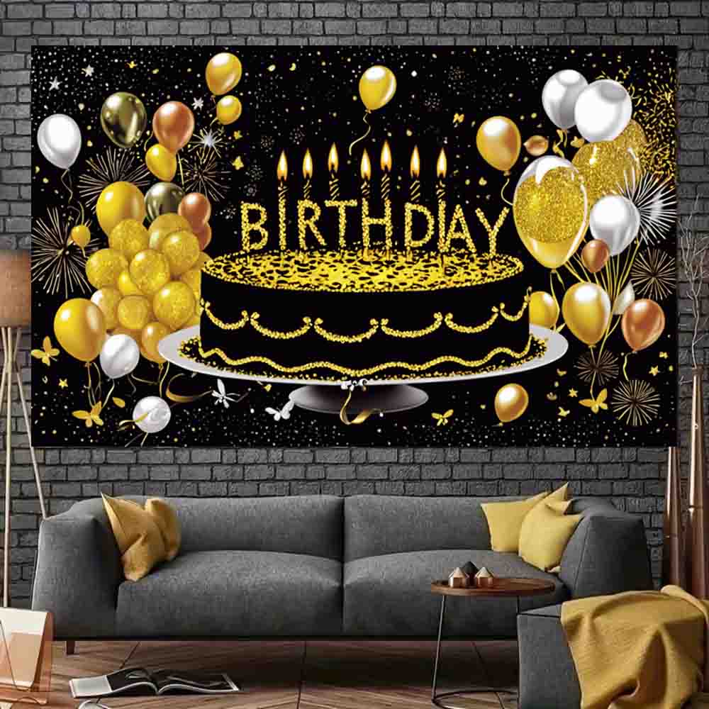 Birthday Party Decors Backdrops Golden Pink Blue Black Balloon Cake Adult Customized Poster Baby Kid Banner Vinyl Backgrounds