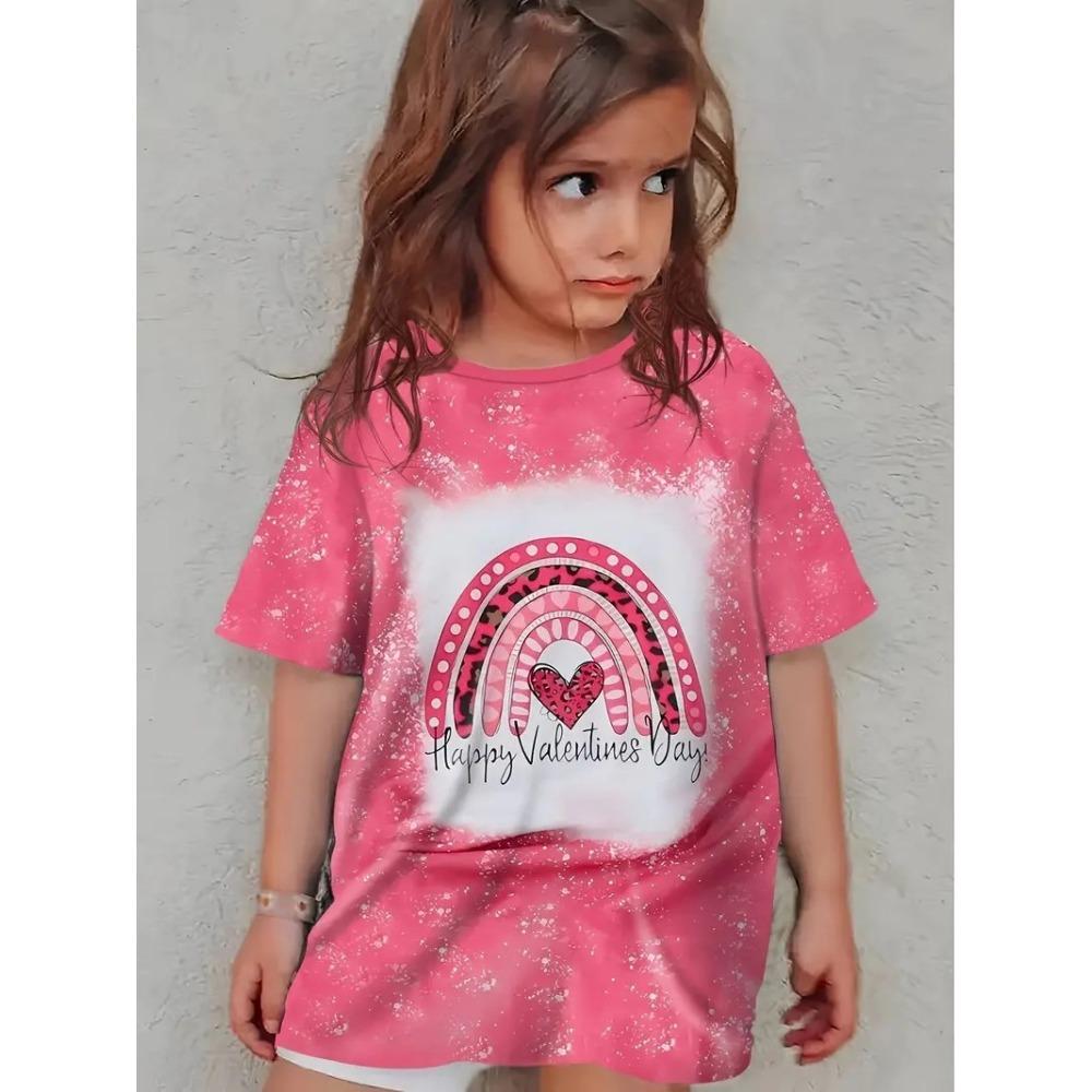 Girls' T-shirt tops fashion casual personality dressy cute pattern pullover short-sleeved