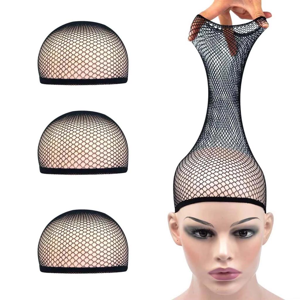 Stretchable Mesh Wig Cap Black Fishnet Wig Net Breathable Open Ended Hair Net for Wig Accessories